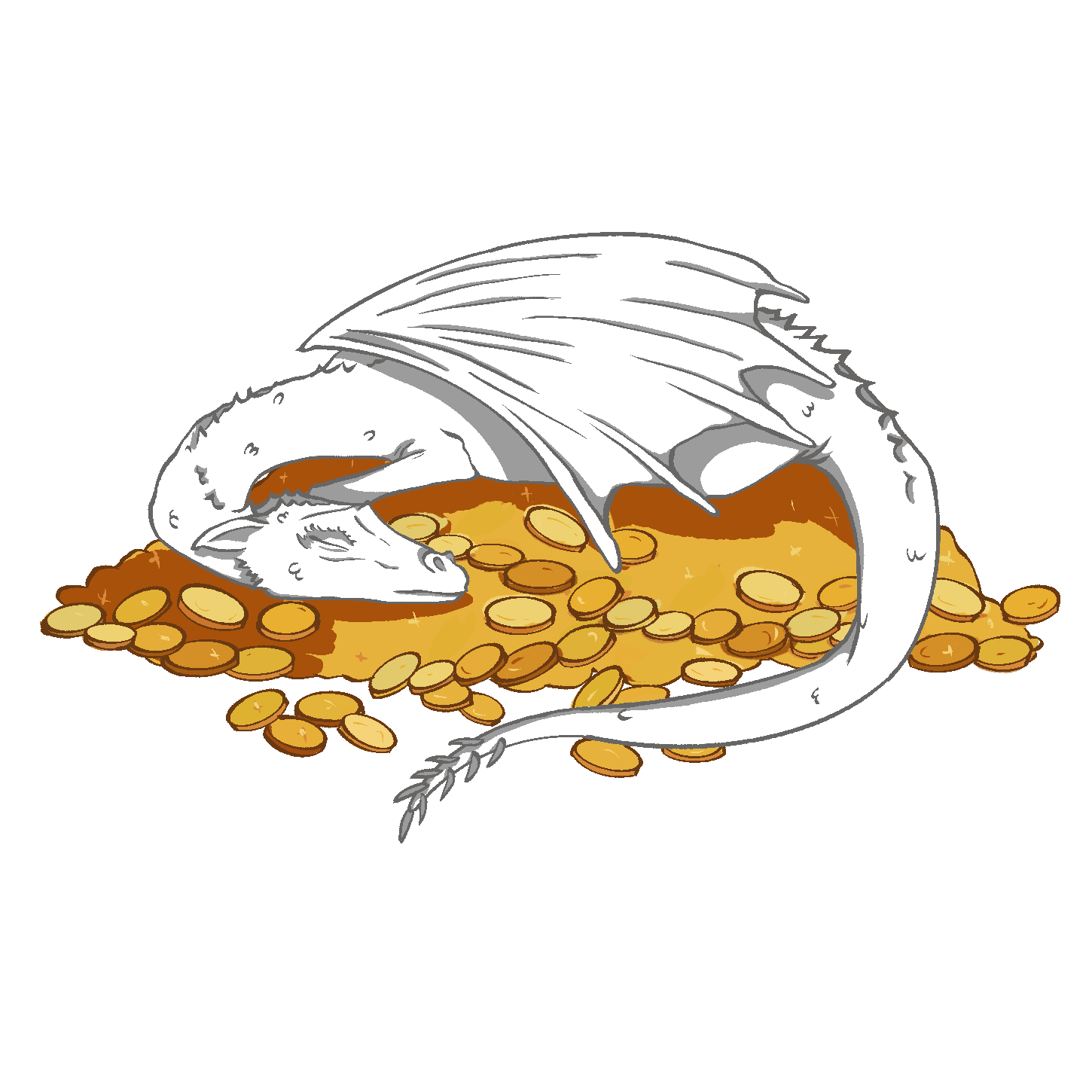 A dragon curled asleep atop a hoard of gold coins